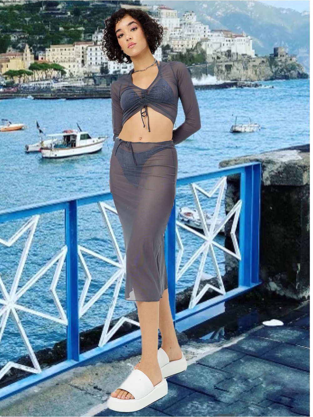 Frankie’s Bikini Lily Mesh Crop Top & Adriana Mesh Midi Cover up Skirt Set NWT